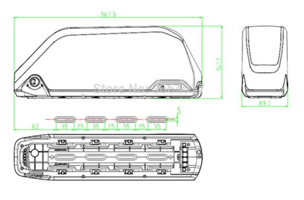 Shark Polly DP9 battery case for 91 cells (13S7P) – 24.5Ah e-bike housing dimensions 2