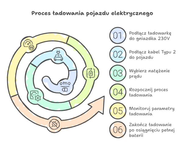 Diagram ładowania samochodu elektrycznego ładowarką mobilną