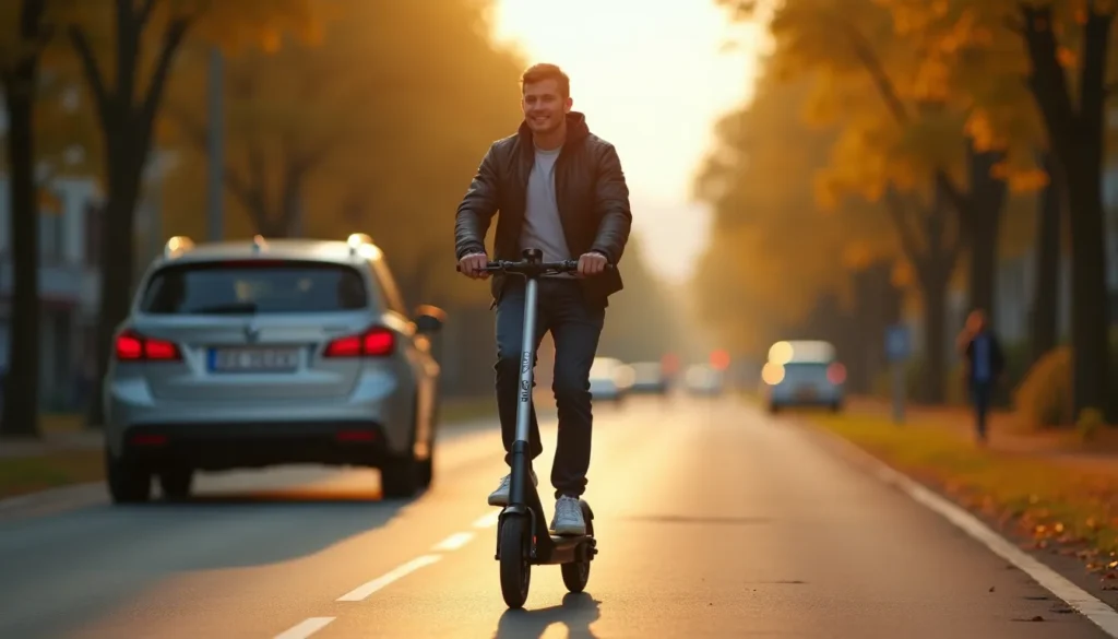 riding electric scooter on the street 2