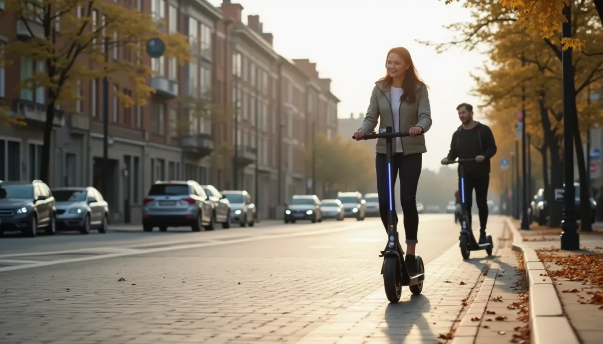 riding electric scooter on a street